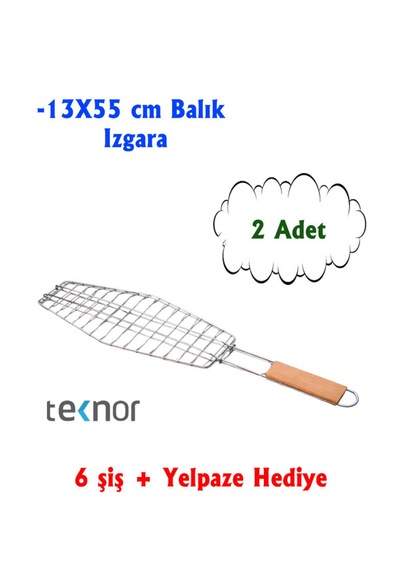 2'li Balık Izgara Krom Kaplama 6 Şiş Ve Yelpaze Hediyeli