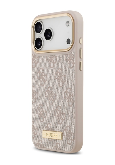 Apple Uyumlu iPhone 17 Pro Max Kılıf Guess Lisanslı M-safeli 4g Desenli Pu Metal Plaka Klasik Logolu Pembe Pembe