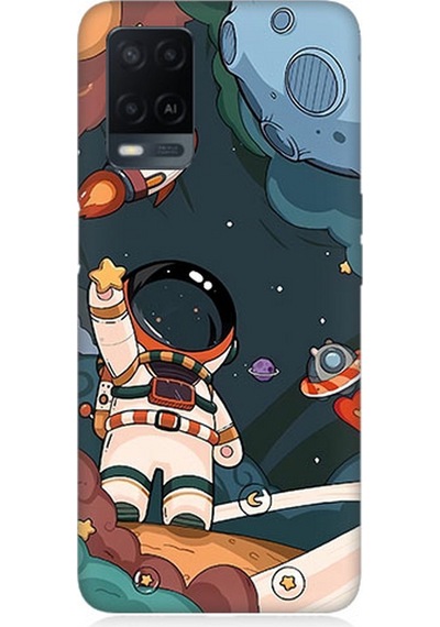 Oppo A54 Uyumlu Silikon Kılıf Sevimli Astronot Uzay Macerası