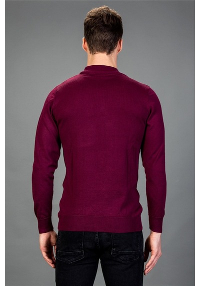 Tudors Slim Fit Dar Kesim Yarım Balıkçı Yaka Düz Erkek Kazak-12383 Bordo