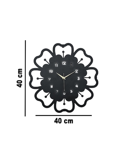 Mercan Model Metal Lazer Kesim Akar Sessiz Mekanizmalı Duvar Saati 40 40 Cm -m030 Siyah