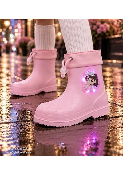Twingo Çocuk Kışlık Emojili Işıklı Konforlu Yağmur Çizmesi Unisex Pembe
