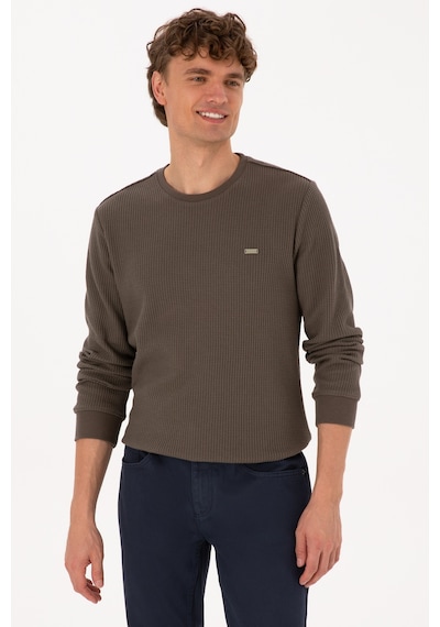 U.S. Polo Assn. Erkek Bisiklet Yaka Regular Fit Petek Dokulu Vizon Sweatshirt 50316304-VR052