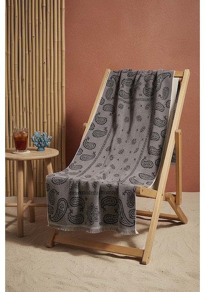Antrasit Retro %100 Pamuklu Plaj Havlusu 70x140 Cm