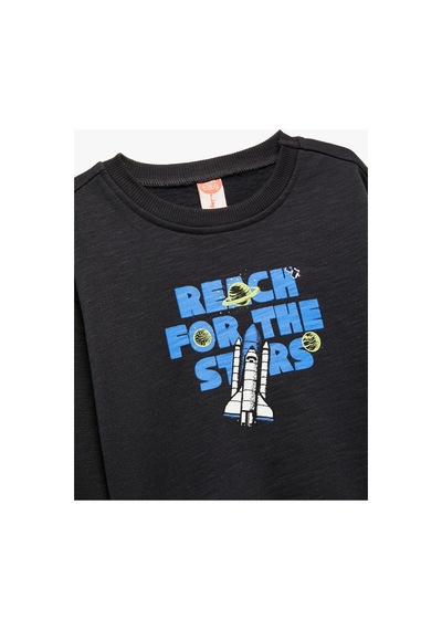 Koton Erkek Bebek Uzun Kollu Bisiklet Yaka Pamuklu Baskılı Sweatshirt Antrasit