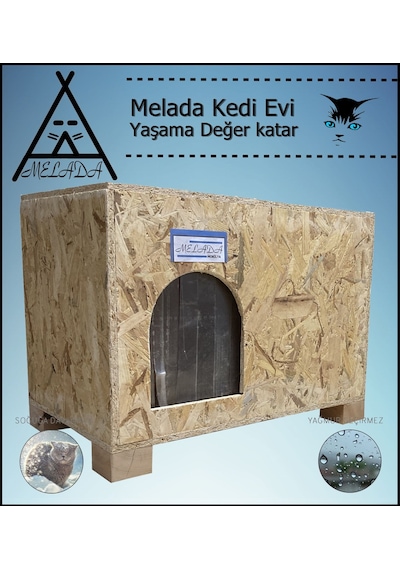 Melada Kedi Evi Dış Ortam Uygun Ahşap Kedi Evi Osb 61x41x36 Cm