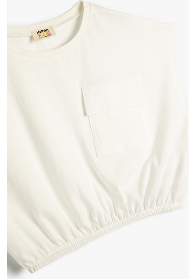 Koton Crop Tişört Cep Detaylı Beli Lastikli Kolsuz Pamuklu Ekru 4skg10259ak 4SKG10259AK010 Ekru