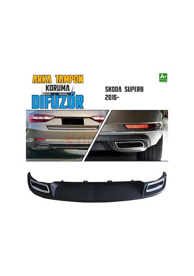 S-dizayn Skoda Superb Arka Tampon Koruma Difüzör Egzozlu Oem Stil 2016-2023 A+ Kalite