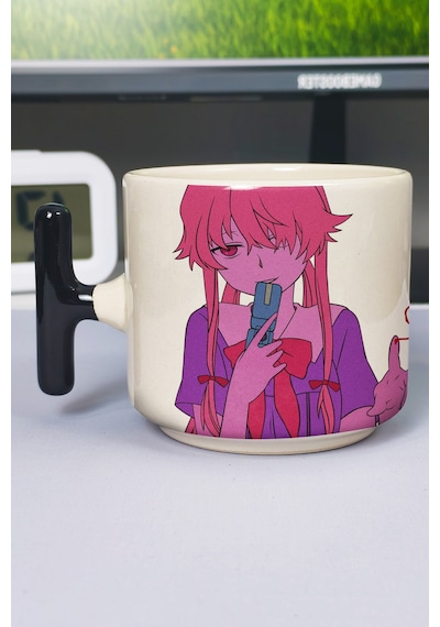 Mirai Nikki Anime Baskılı Seramik Lüks Kupa 1 Adet T Şeklinde Özel Siyah Kulp Dalga Kulp V5t Çok Renkli