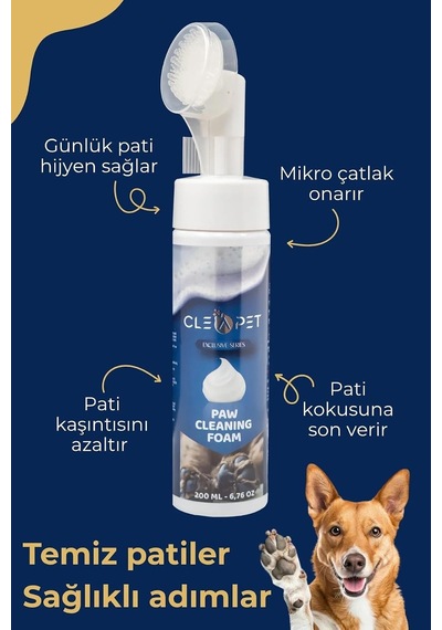 Cleapet Doğal Pati Temizleme Köpüğü 200 Ml Fırça Başlıklı, Durulamasız Kedi Ve Köpek Bakımı Bitkisel, Probiyotik, Vegan Susuz Şampuan
