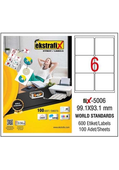 Ekstrafix Lazer Etiket 100 YP 99.1x93.1 Laser-Copy-Inkjet FİX-5006