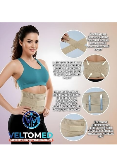 Tr Veltomed Bej Çelik Balenli Lumbostad 26cm Korse, Ortopedik Korse, Bel Korsesi, Skolyoz, Lomber Disk, Fıtık, Kireç