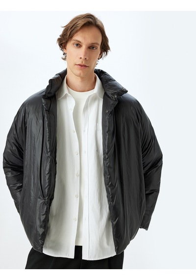 Koton Şişme Mont Slim Fit Çıt Çıt Düğmeli Siyah 5wam20037hw Siyah