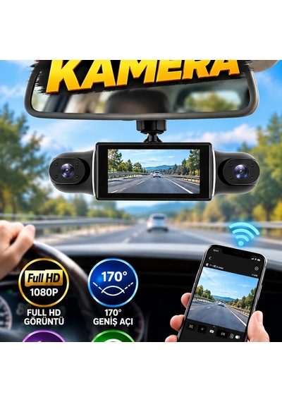Wifi Destekli Araç İçi Kamera 170 Geniş Açı, Full Hd, Gece Görüşü Ve Loop Kayıt