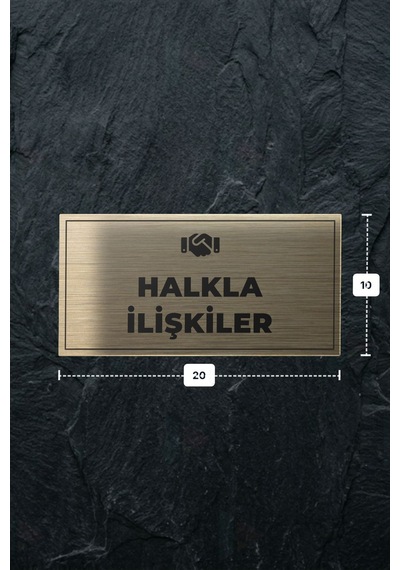 Halkla İlışkıler Yazılı - Metal - Gold Renk - Kapı İsimliği - 20x10 Cm
