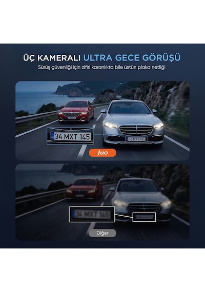 Juo C30 2k Qhd Ön + Fhd İç + Fhd Arka 3 Kameralı Wifi Gps Hdr Araç Kamerası Ekranlı 170 Geniş Açı Gece Görüş Araç İçi Kamera