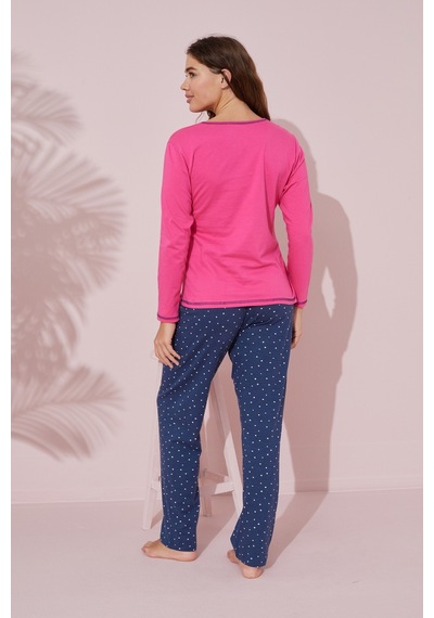 Siyah İnci Pamuklu Örme Pijama Takım 24241065 Fuşya