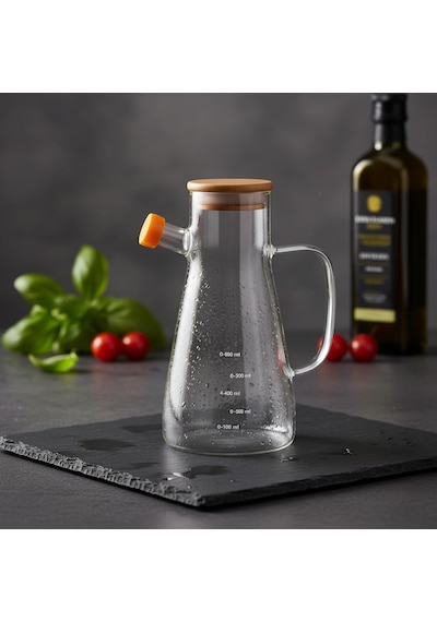 Deconox 1 Adet 900 Ml Bambu Kapaklı Borosilikat Cam Yağlık Ve Sirkelik, Isıya Dayanıklı Ve Ölçekli Tasarım, Dam Diğer
