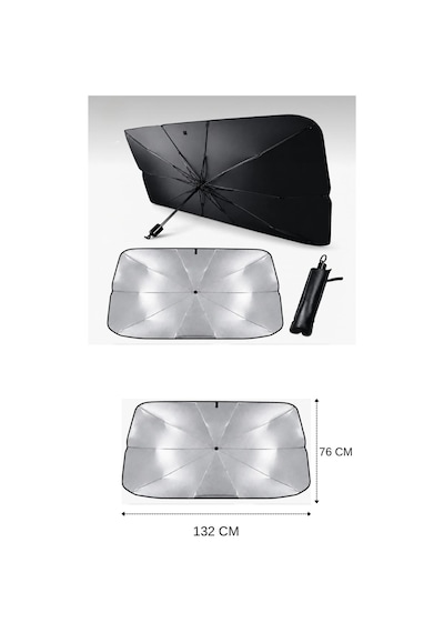 Universal Araç Ön Cam Güneşliği Şemsiye Tipi Katlanabilir Güneş Koruyucu Isı Azaltıcı, Uv Korumalı, Kolay Kurulumlu Oto Güneşlik 132x76 Cm