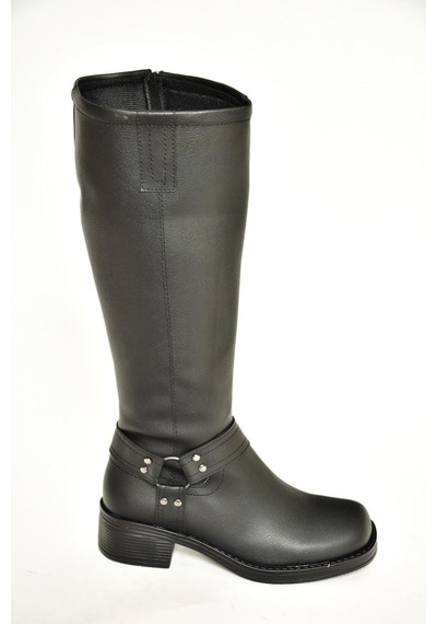 Fox Shoes T404550009 Siyah Alçak Topuklu Kadın Çizme Siyah-Suni Deri