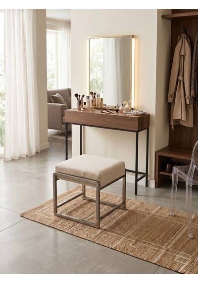 Pure Gri Ayaklı Babyface Puf 50x40x45 Cm - Modern Bench Krem