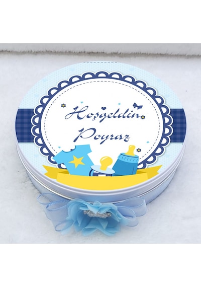 Biberon Baskılı Metal Kutuda Bebek Çikolatası Uv Baskılı Madlen Ç