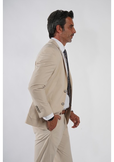 İntersivin Slim Fit Likralı Mikrofiber Kumaş Toprak Takım Elbise Toprak