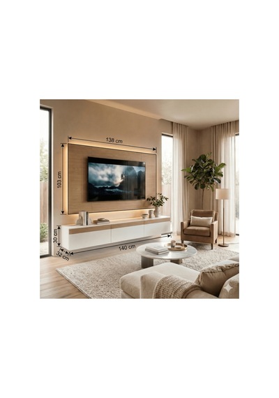 Pure Line Tv Duvar Ünitesi Kumandalı Ledli Beyaz