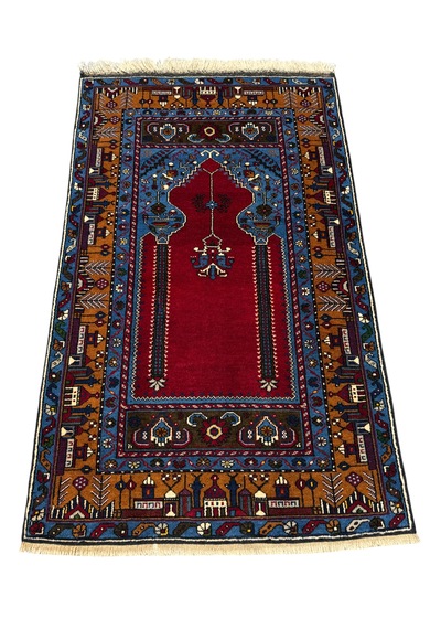 Özel Dokuma Üst Düzey Yahyalı Seccade 97x160 Kök Boya %100 Yün Namazlık Lacivert