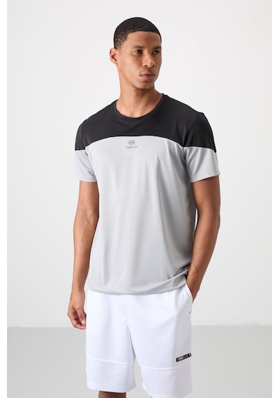 Tommy Life Gri Polyester Nefes Alan Dokulu İnce Esnek Standart Fit Erkek Performans T-shirt - 88386 Gri