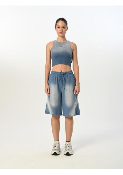 Kız Çocuk Pamuklu Sıfır Kol Crop Bluz-15518 Mavi