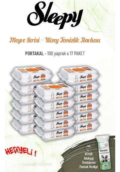 17 Paket Sleepy 100 Yaprak Portakal Yüzey Temizlik Havlusu Ve Rosıe Tekli