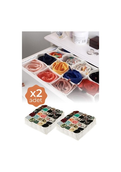 2 Adet 30 Gözlü Petek Organizer Kumaş 40 X 35 Beyaz Tr Diğer
