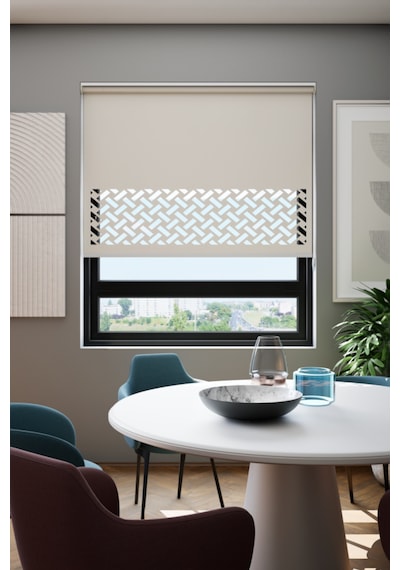 Auralight Lazer Kesim Mat Stor Perde, Lazer Kesimli Klasik Serisi, C-7002 Ekru Renk
