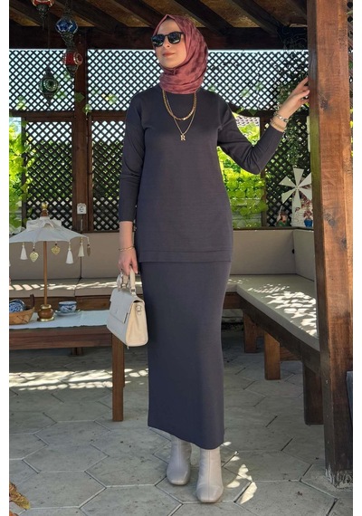 Rabia Şamlı Sezen Triko Takım Antrasit Çok Renkli
