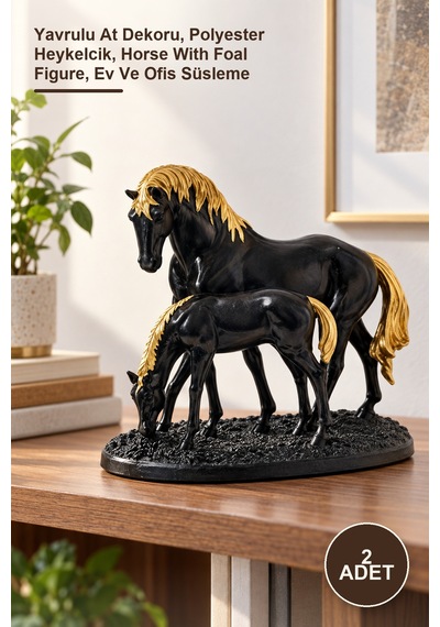 2 Adet Polyester Yavrulu At Figürü Yavrulu At Dekoru, Polyester Heykelcik, Horse With Foal Figure, Ev Ve Ofis Süsleme 1