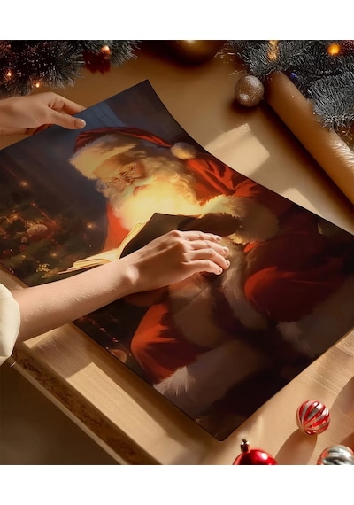 Çerçevesiz Poster Noel Baba Ve Kitap