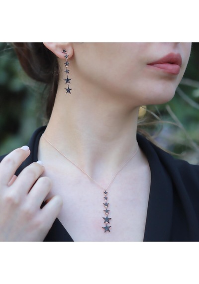 Rose Gold Kaplama Yıldız Geçidi Zirkon Taşlı Gümüş Set Gümüş