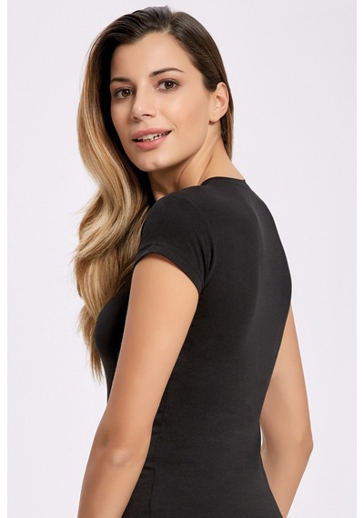 Markapia Kadın Likralı V Yaka Kadın T-shirt 5 Adet Siyah