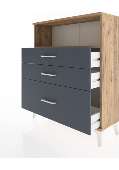 Arges Şifonyer Tek Raflı 3 Çekmeceli 88x30x106 Çam-antrasit Atlas Çam