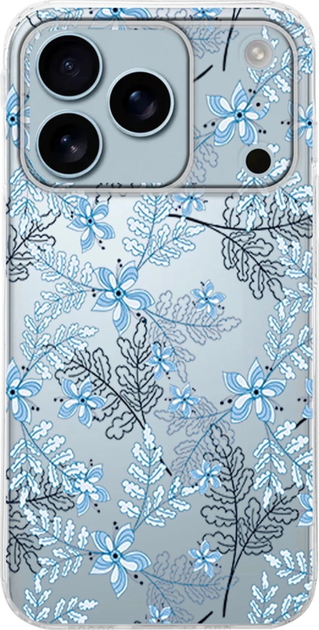 Apple Uyumlu iPhone17 Pro Max İle Kamera Çevresi Açık Floral Mavi Baskılı Kılıf
