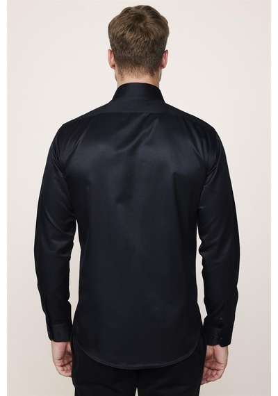 Tudors Modern Slim Fit Düz Saten Pamuklu Erkek Lacivert Gömlek-27777-siyah Siyah