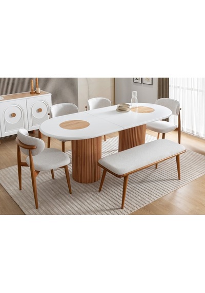 Louise Bohem Natural Ahşap Masa Sandalye Takımı 90x190 Meşe - Beyaz Louise Bohem Natural Ahşap Masa Sandalye Takımı 90x190 Meşe - Beyaz