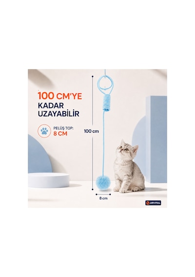 Elastik Yaylı Asılabilir Peluş Ponpon Kedi Oyuncağı 100 Cm