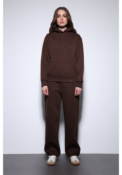 Antioch Kapüşonlu Basic Kadın Sweatshirt Kahve