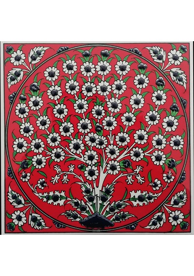 Armada Çini 20x20 Cm ED 329 Kırmızı Hayat Ağacı Eldekoru Çini kar