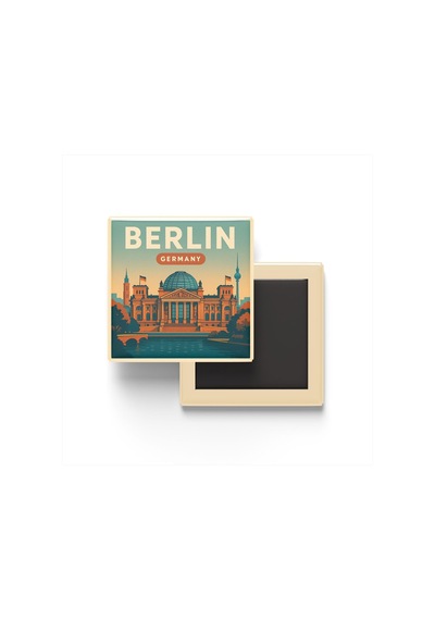 Berlin Almanya - Reichstag Binası - Baskılı Buzdolap Magneti Kare 9x9 Cm Diğer