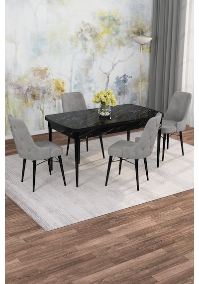 Mona Siyah Mermer 80x132 Açılabilir Mdf Masa Yemek Odası Takımı, Mutfak Takımı 4 Adet Sandalye Siyah Mermer - 4 Gri - Siyah Ayak Mona Siyah Mermer 80x132 Açılabilir Mdf Masa Yemek Odası Takımı, Mutfak Takımı 4 Adet Sandalye Siyah Mermer - 4 Gri - Siyah Ayak