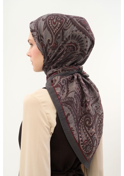 Silk Home Viskon Velora Eşarp Dört Mevsim Etro Desen Koyu Gri 90x90 Çok Renkli