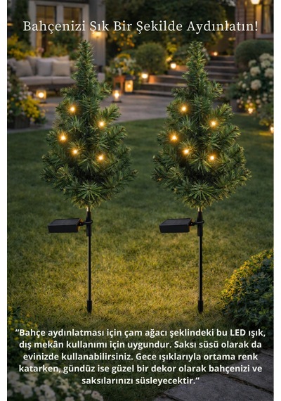Solar Bahçe Lambası Led Dekoratif Çiçek Aydınlatma Dış Mekan Çam Ağacı